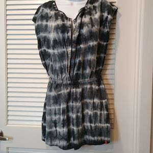 edc Black and White Tie-Dye Button-Up Romper Size Medium